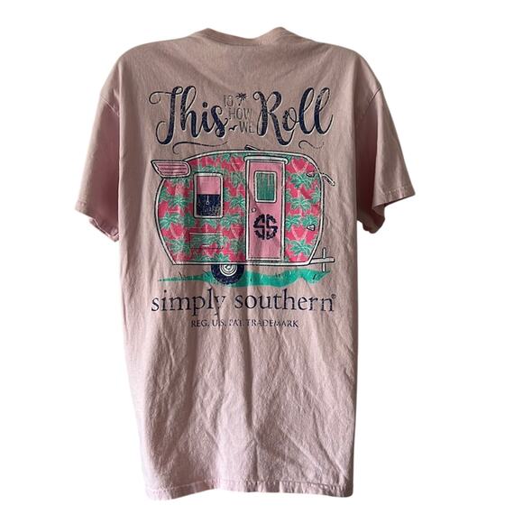 Simply Southern Light Pink Camping Tee shirt Woman Size Medium - Picture 1 of 7